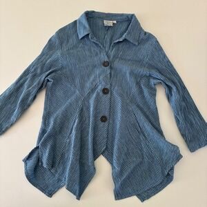 Mill Valley Clothing Co Womens Small‎ Blue Striped Hobo Shirt USA Cotton Linen